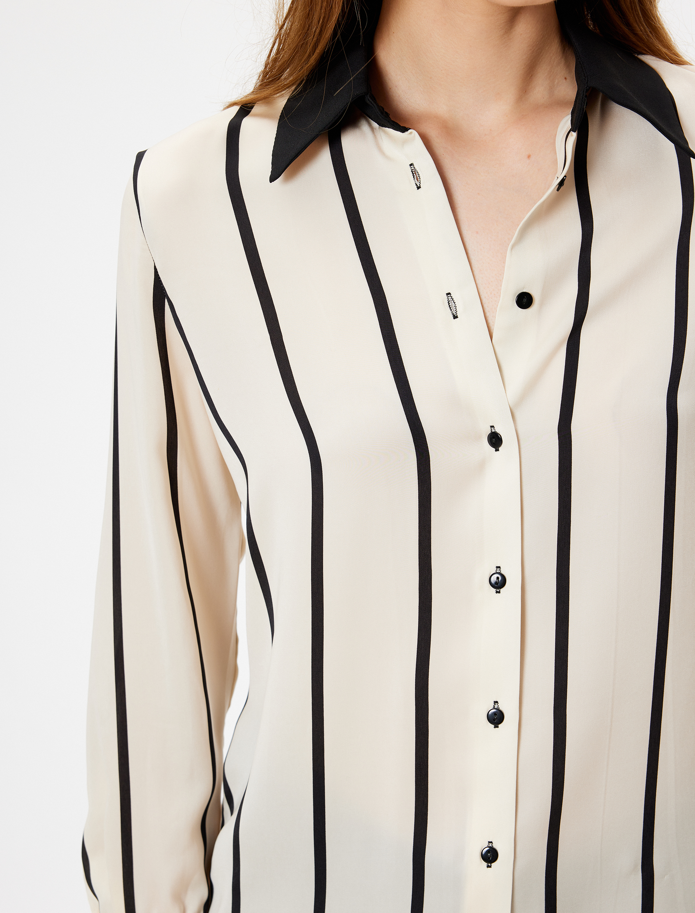   Uzun Kollu Gömlek Renk Kontrastlı Klasik Yaka