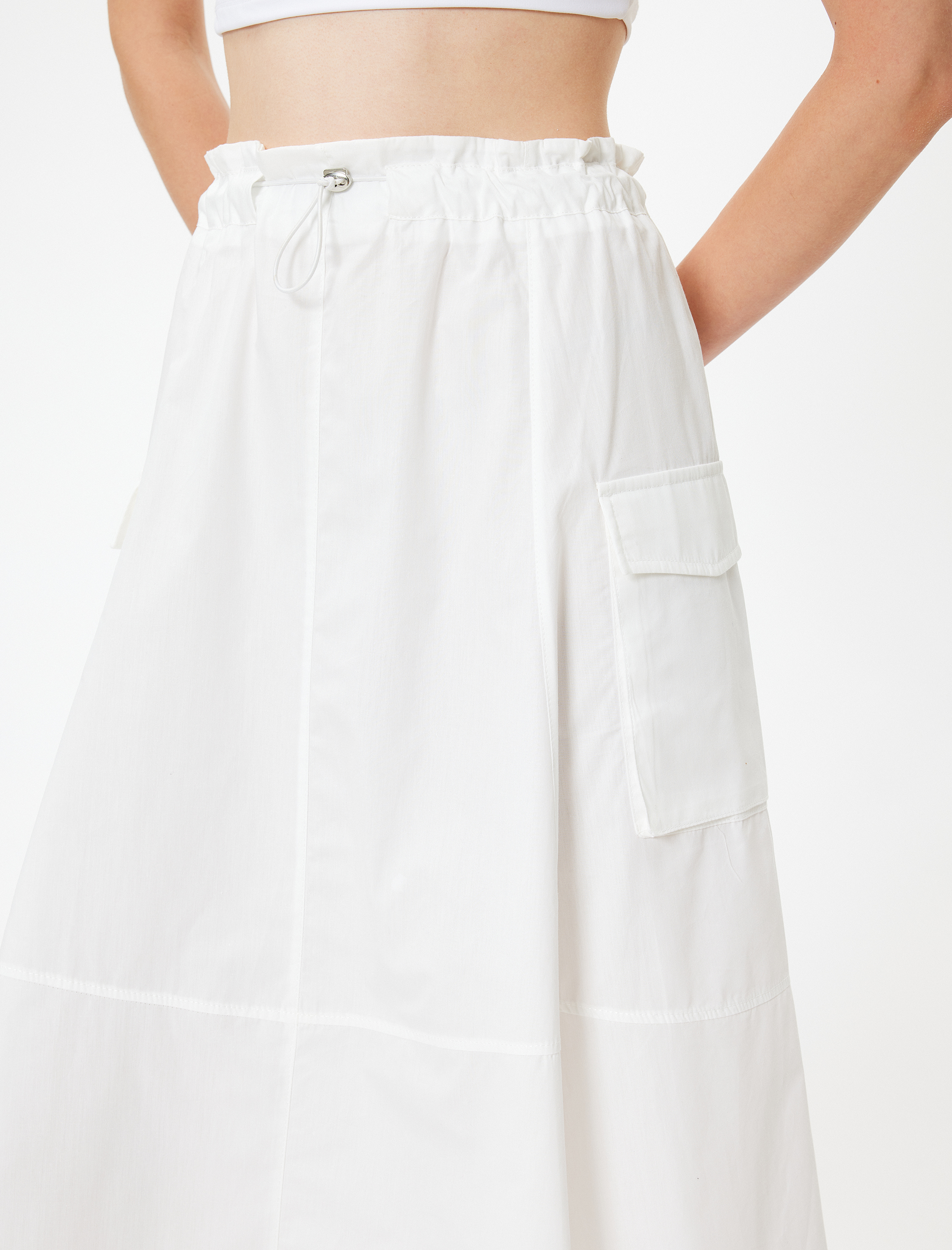   Midi Boy Kloş Etek Kargo Cepli Beli Lastikli Pamuklu