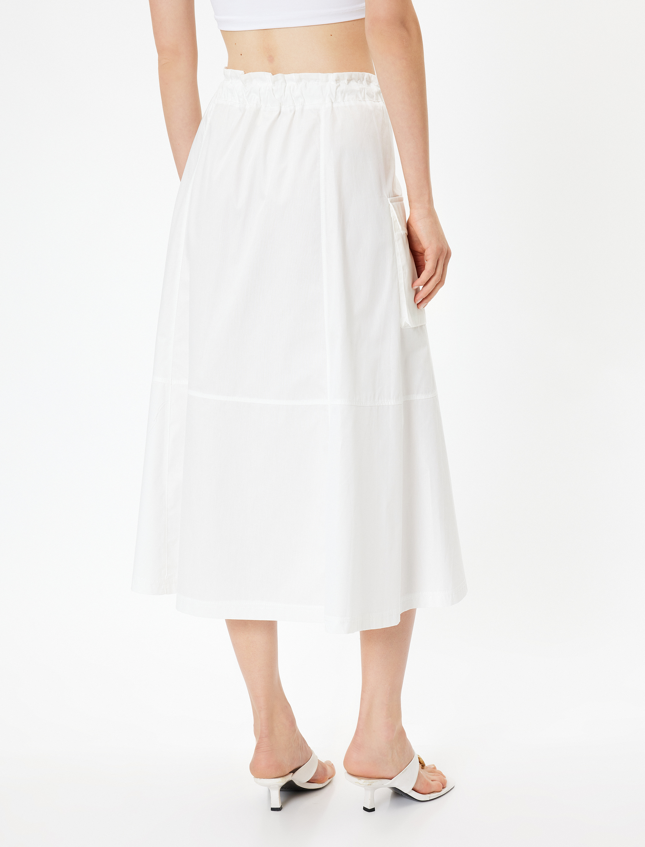   Midi Boy Kloş Etek Kargo Cepli Beli Lastikli Pamuklu