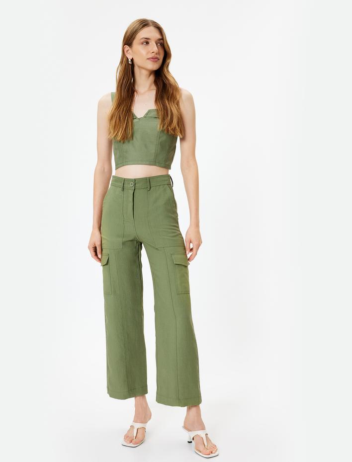  Koton X Sima Tarkan - Kargo Pantolon Düz Bol Paça Modal Kumaş