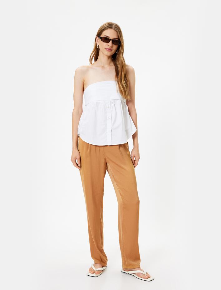  Havuç Kesim Kumaş Pantolon Aerobin Saten Cepli Pile Detaylı