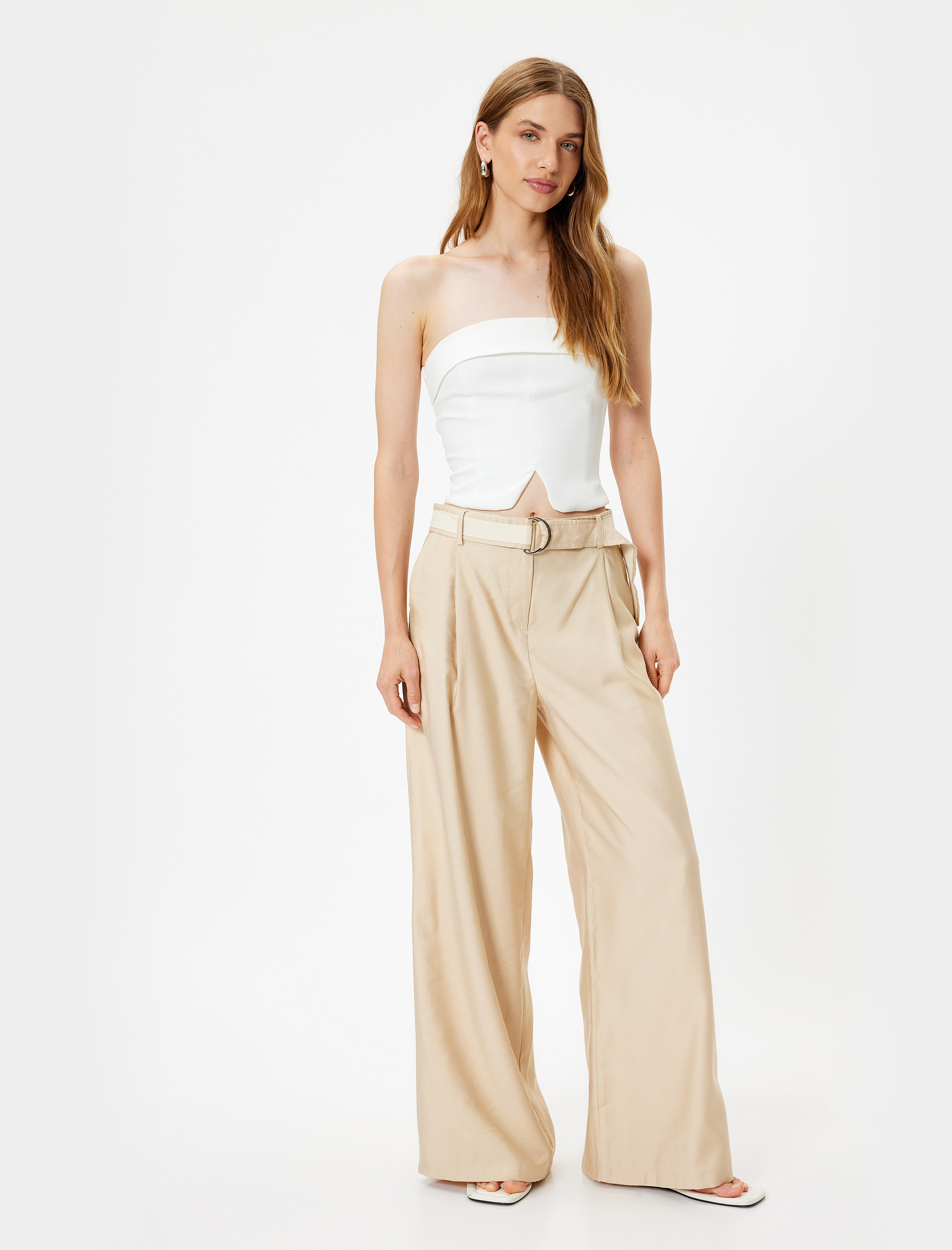   Koton X Sima Tarkan - Viskon Palazzo Pantolon Geniş Paça Kemerli Cepli