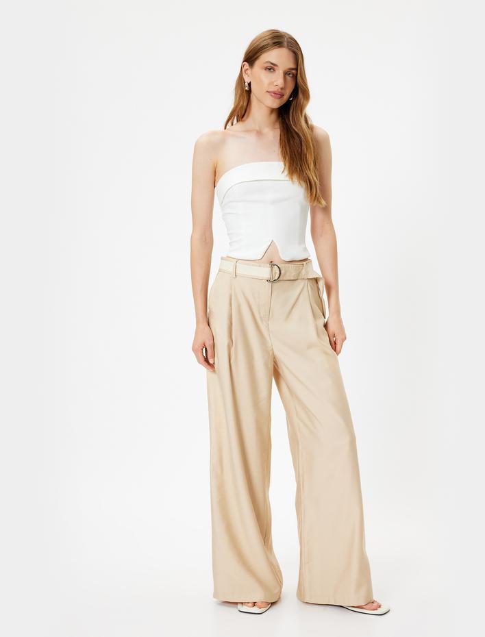  Koton X Sima Tarkan - Viskon Palazzo Pantolon Geniş Paça Kemerli Cepli