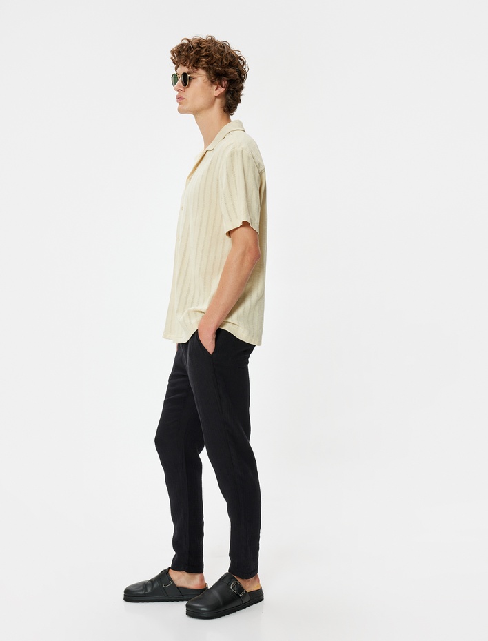  Yazlık Müslin Pantolon Dar Paça Beli Bağcıklı Cep Detaylı Düğmeli