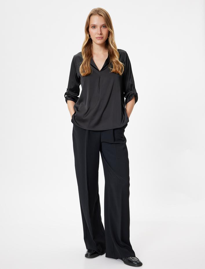  Saten Bluz 3/4 Kol Bol Kalıp