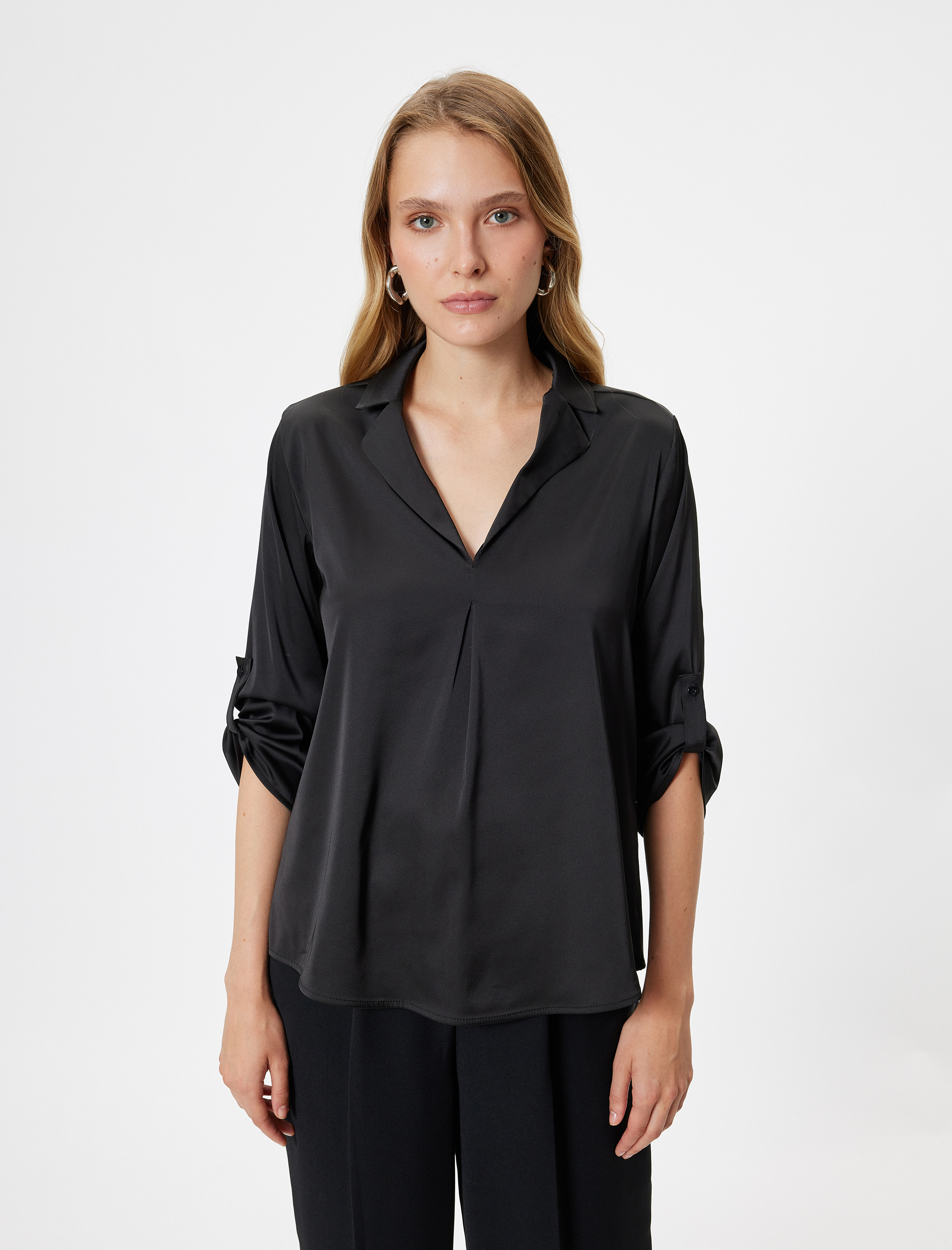   Saten Bluz 3/4 Kol Bol Kalıp