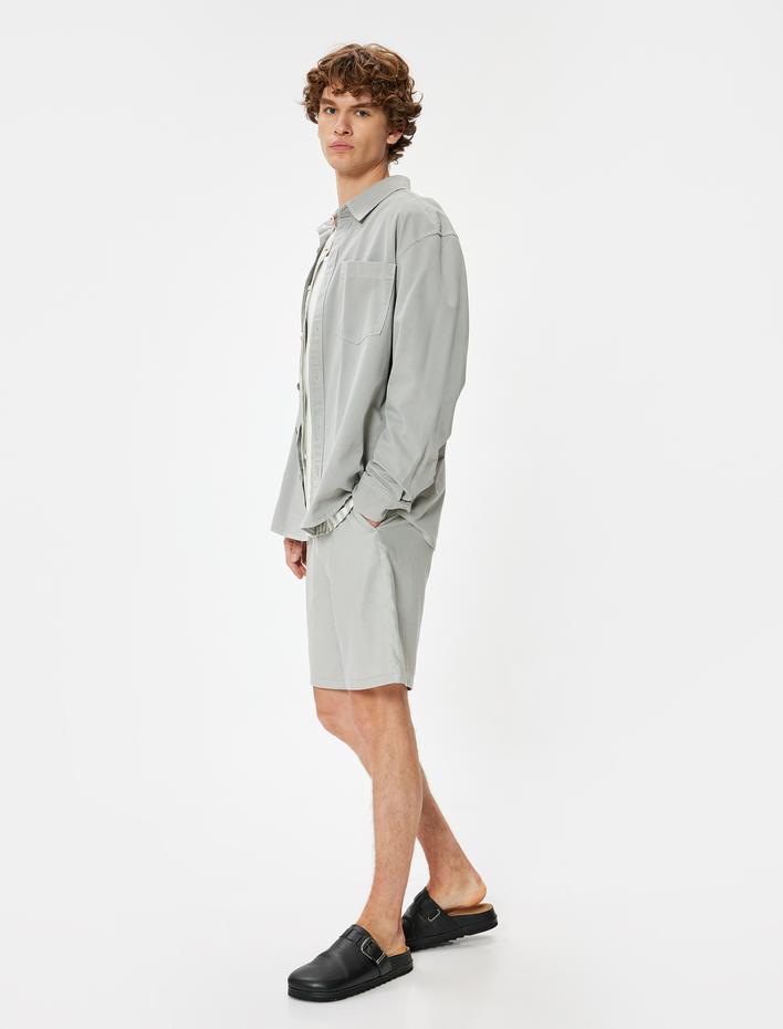  Bermuda Şort Viskon Keten Karışımlı Chino Cep Detaylı