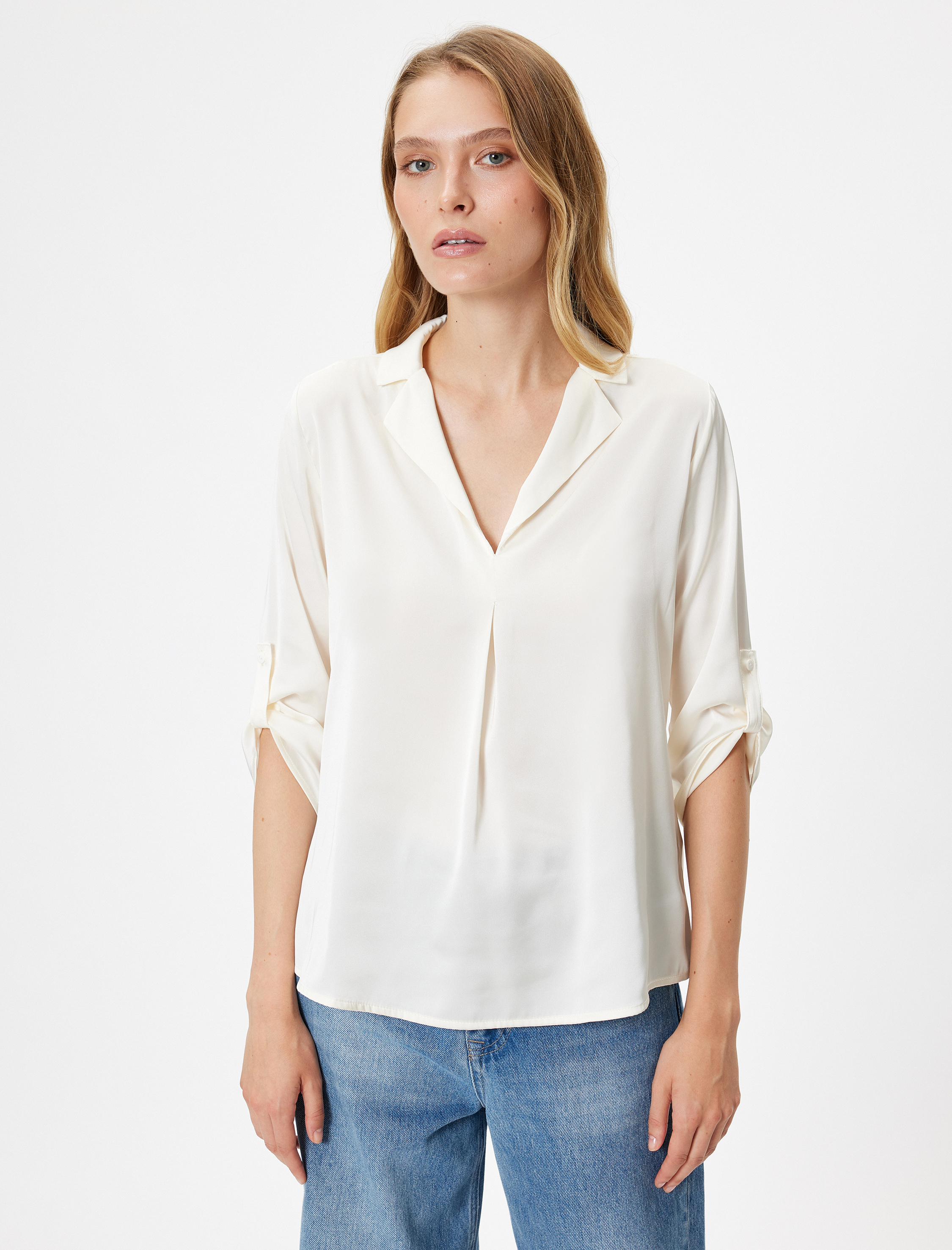   Saten Bluz 3/4 Kol Bol Kalıp