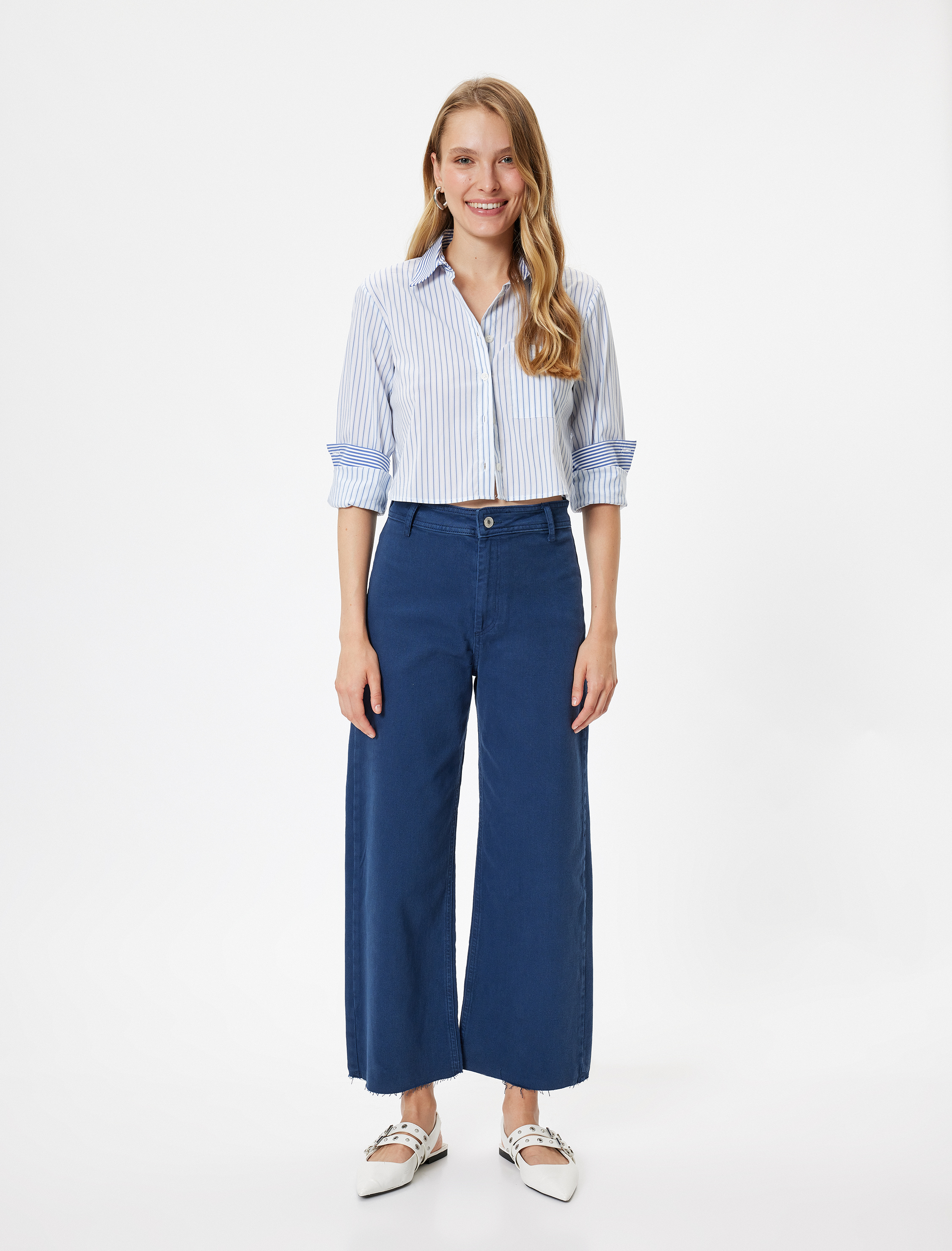   Geniş Kısa Paça Kot Pantolon Standart Bel -  Sandra Jeans