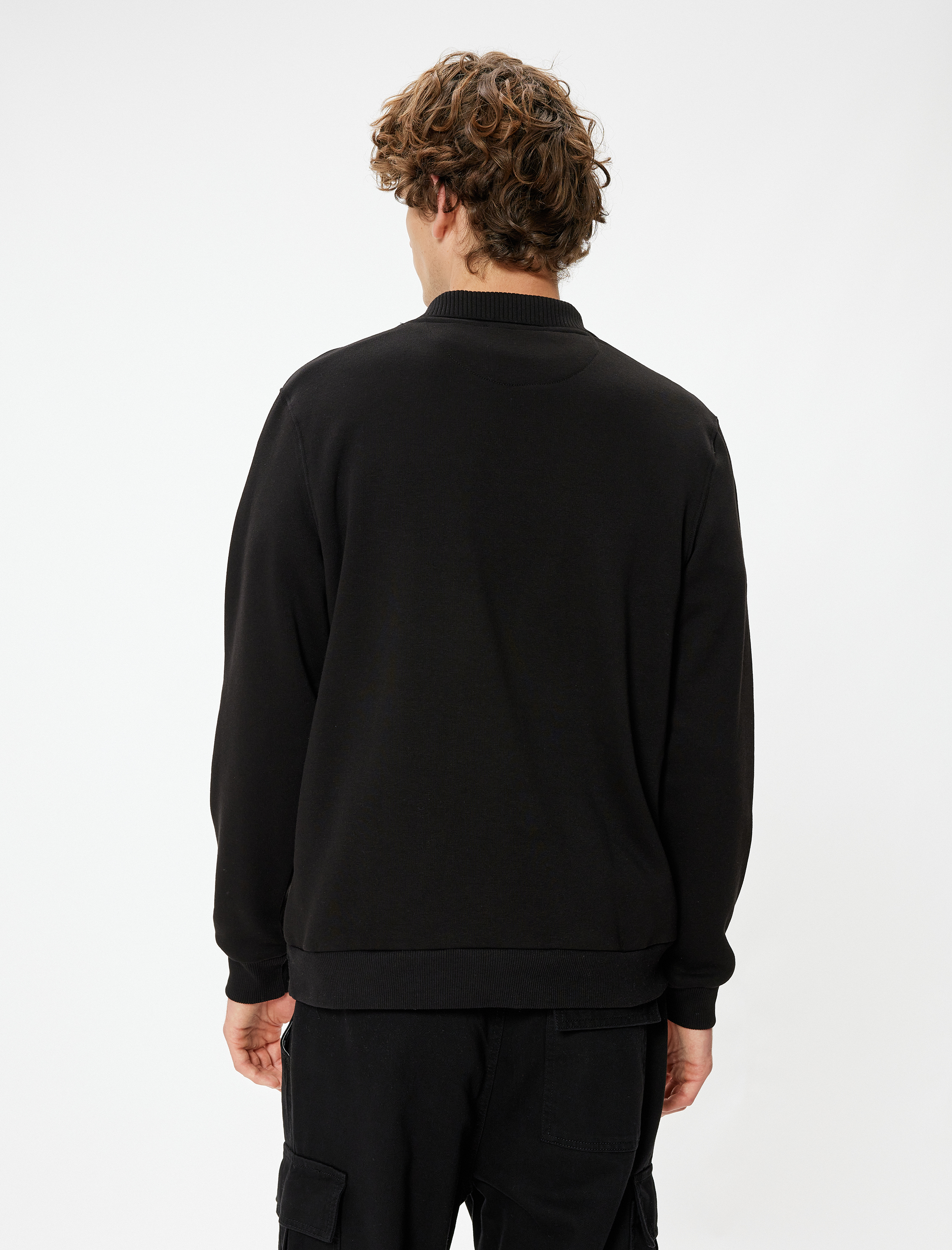 Polo Yaka Sweatshirt Basic Uzun Kollu Şardonlu Pamuk Karışımlı