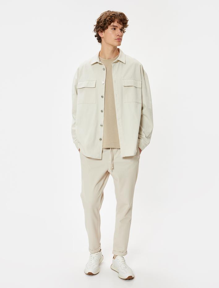  Beli Bağcıklı Pantolon Cep Detaylı Katlamalı Paça