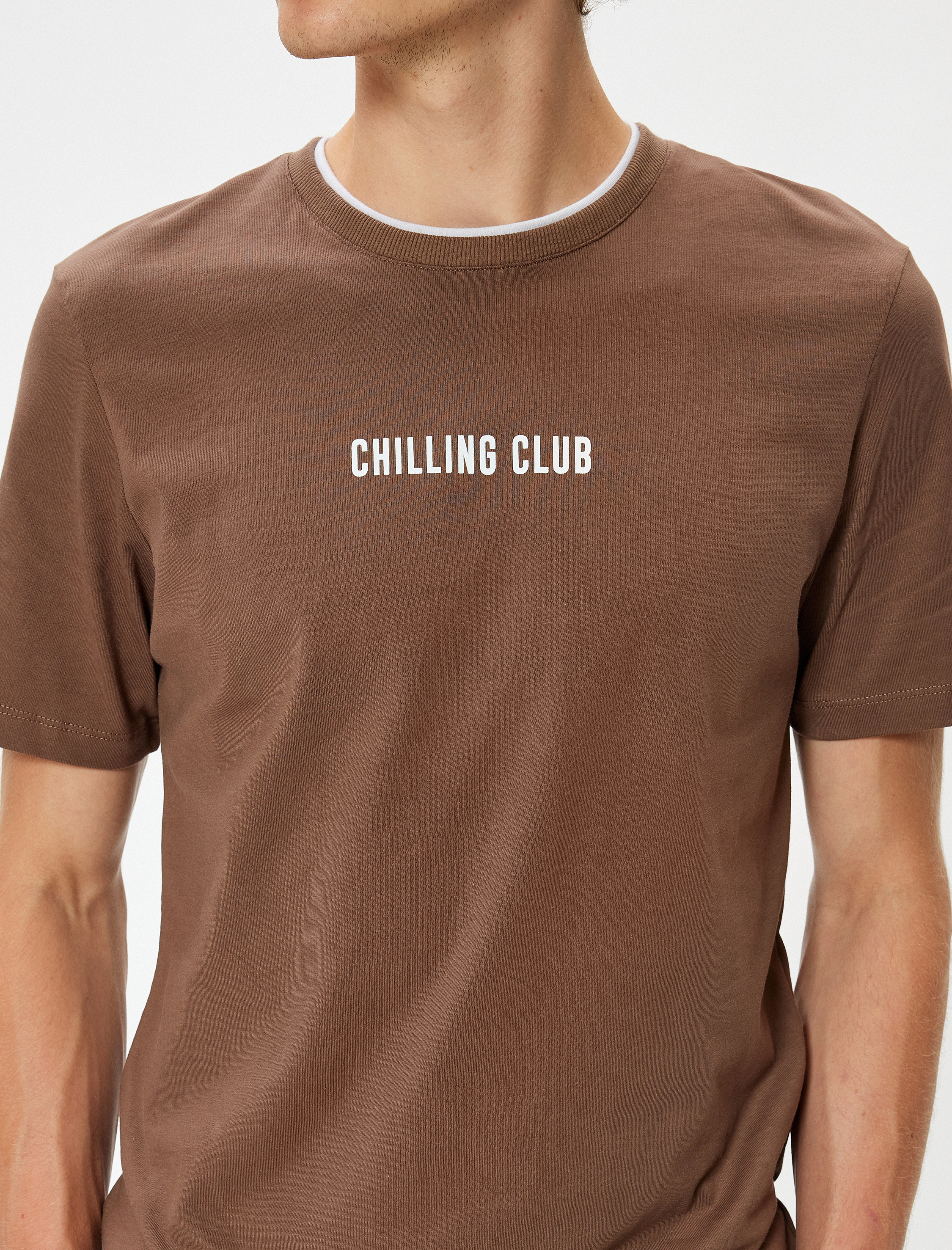   Bisiklet Yaka Tişört Slogan Baskılı Kısa Kollu Biyeli Pamuklu