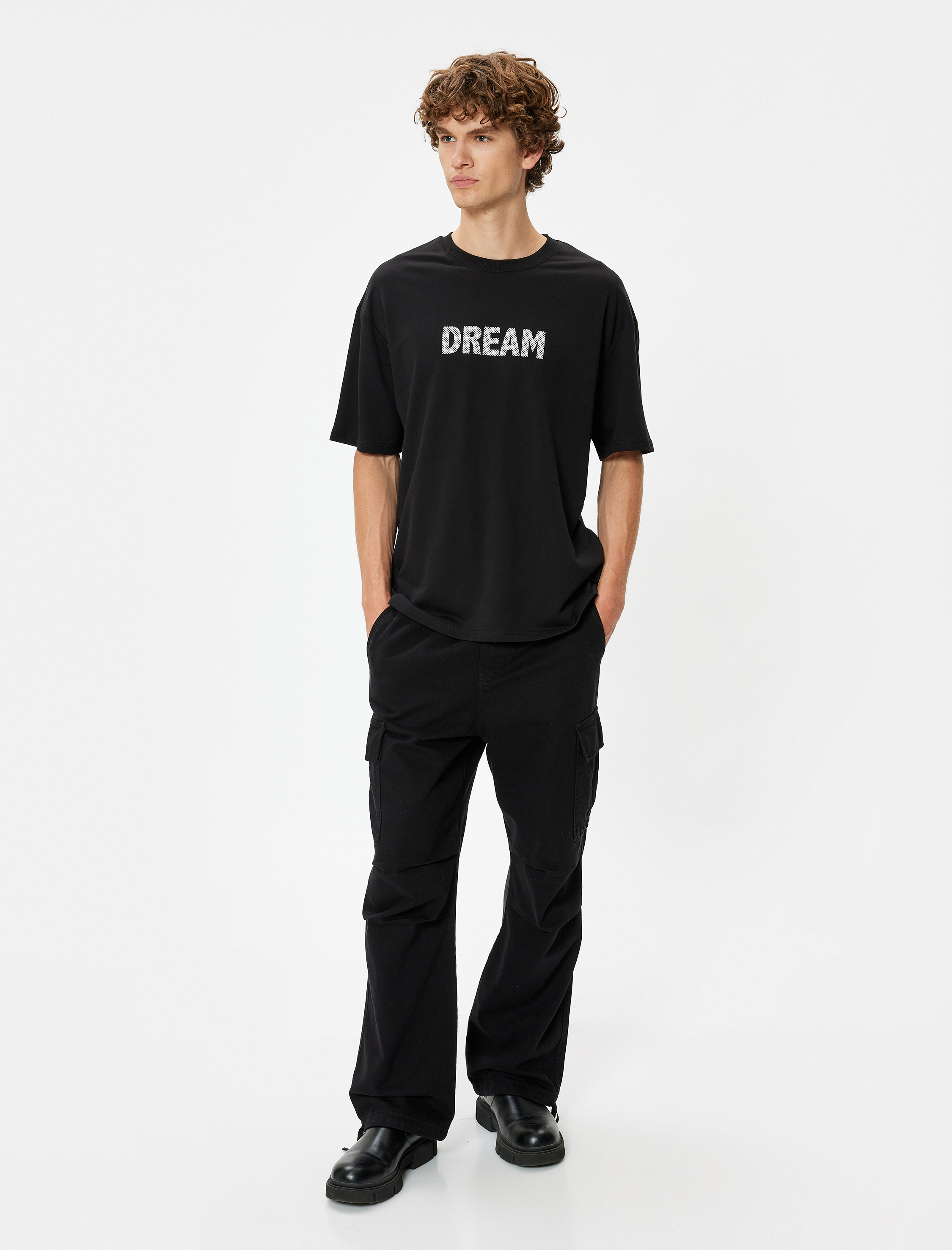   Slogan Baskılı Pamuklu Bisiklet Yaka Kısa Kollu Oversize Tişört