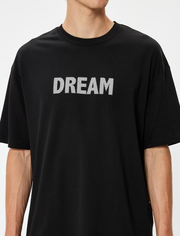 Oversize Tişört Slogan Baskılı Bisiklet Yaka Kısa Kollu Pamuklu_4