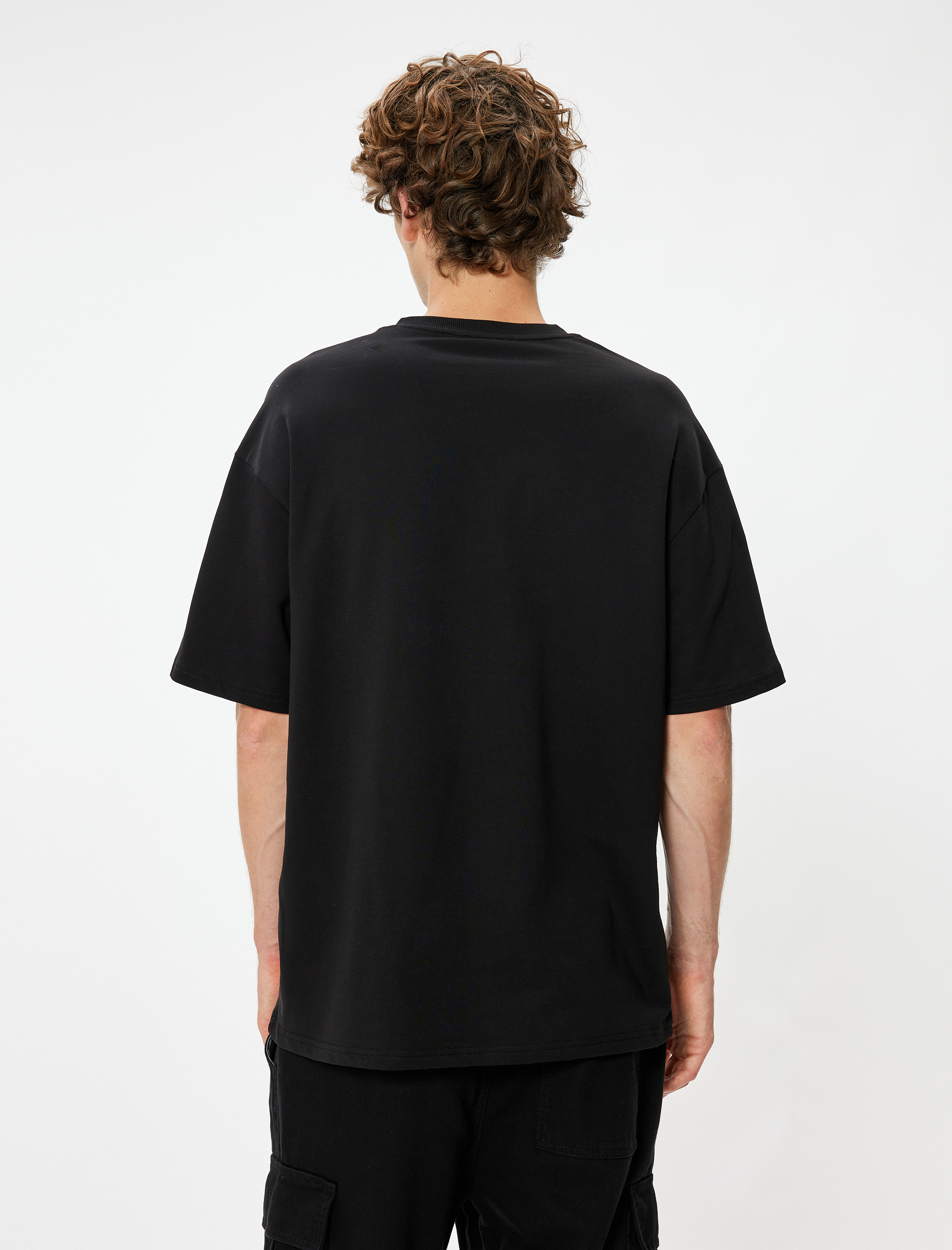   Slogan Baskılı Pamuklu Bisiklet Yaka Kısa Kollu Oversize Tişört