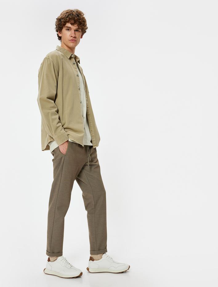  Beli Bağcıklı Pantolon Cep Detaylı Katlamalı Paça