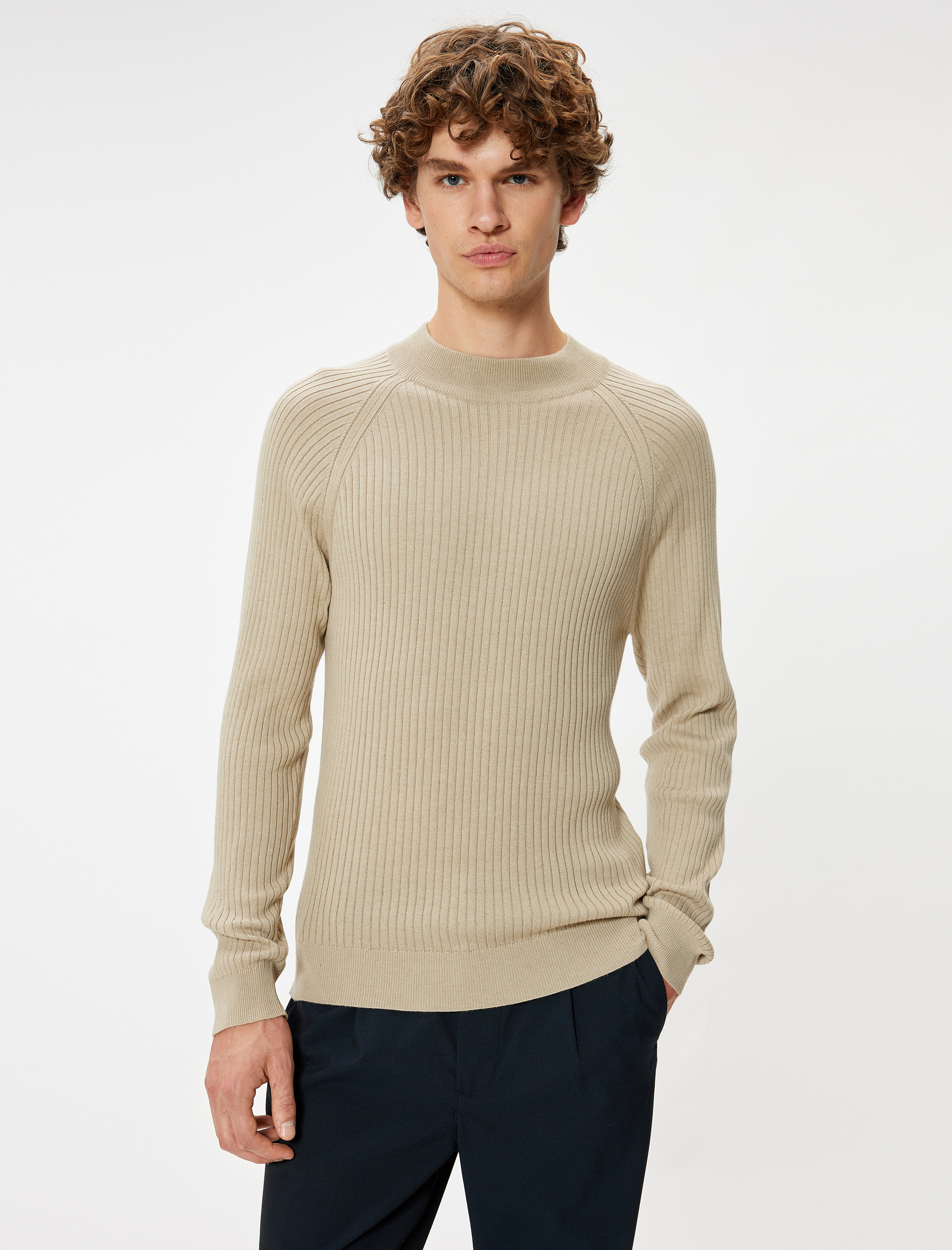   Triko Kazak Yarım Balıkçı Yaka Basic Dokulu Pamuk Karışımlı