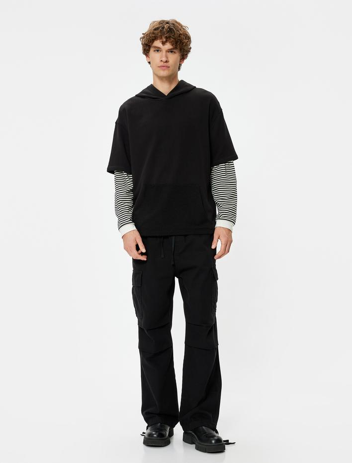  Paraşüt Pantolon Kargo Cep Detaylı Beli Bağcıklı Pamuklu