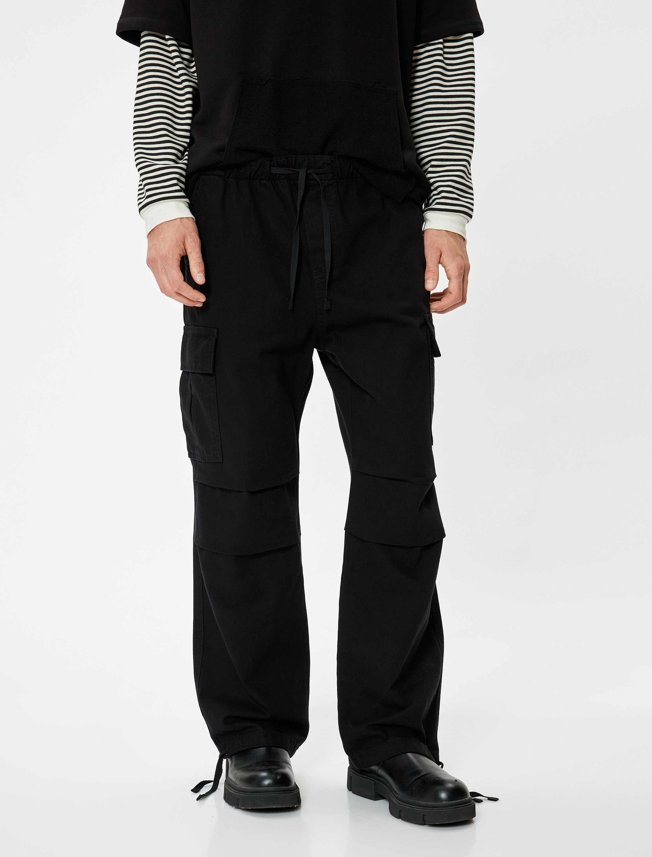   Paraşüt Pantolon Kargo Cep Detaylı Beli Bağcıklı Pamuklu