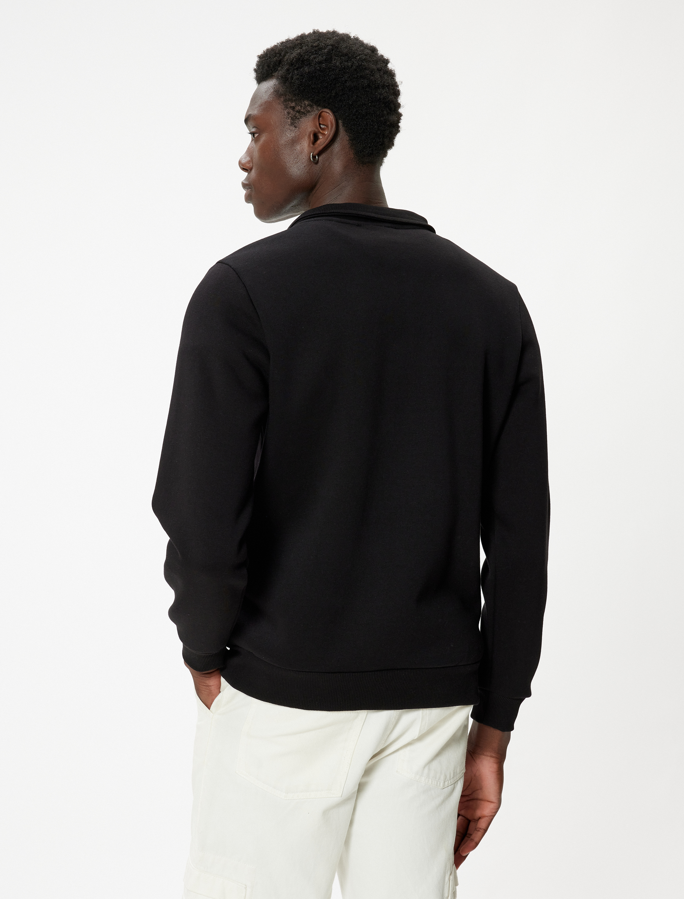   Yarım Fermuarlı Yaka Basic Şardonlu Pamuk Karışımlı Uzun Kollu Sweatshirt