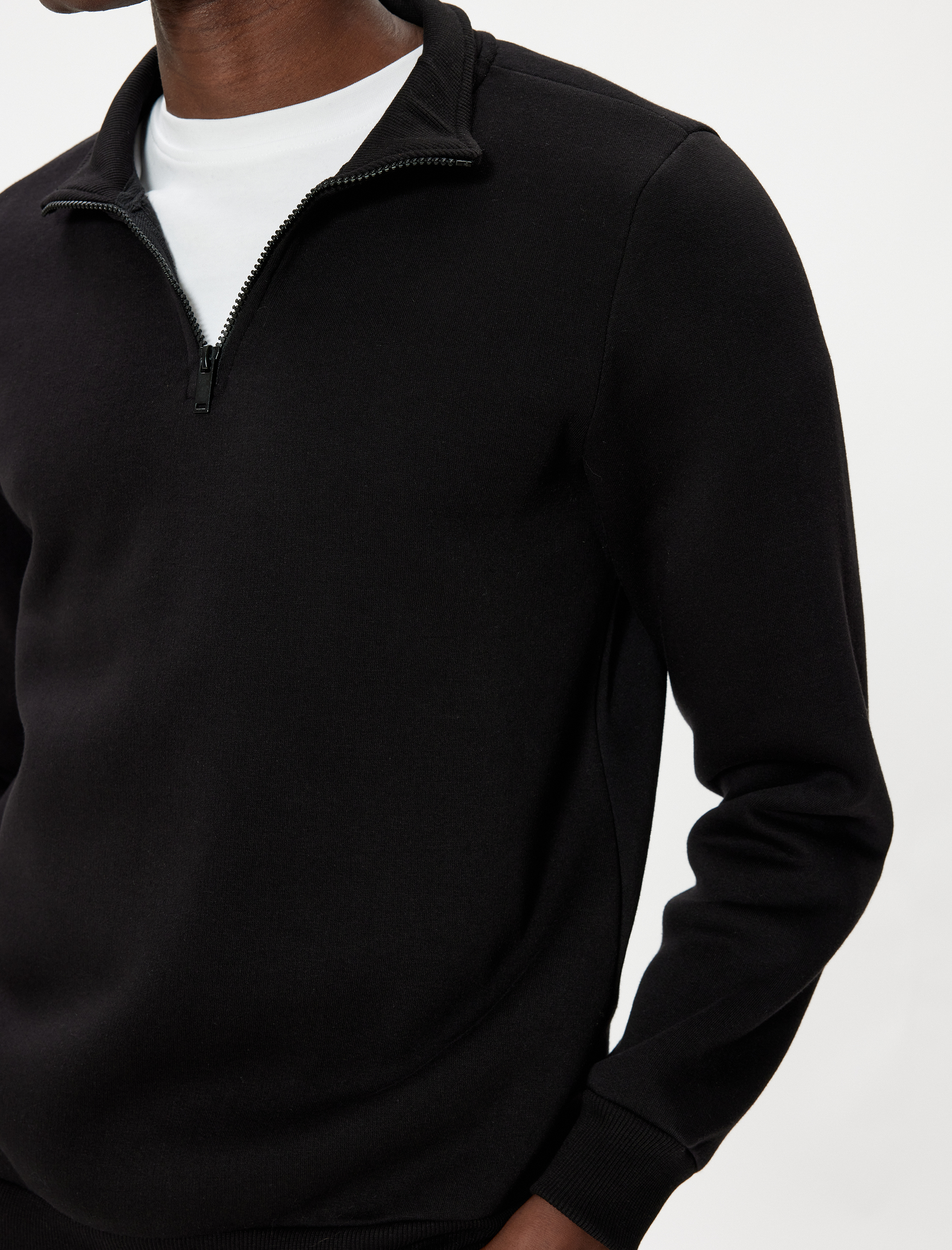   Yarım Fermuarlı Yaka Basic Şardonlu Pamuk Karışımlı Uzun Kollu Sweatshirt