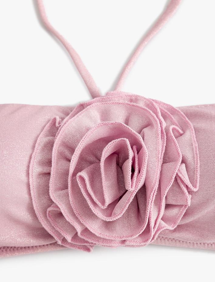  Straplez Bikini Üstü Gül Aplike Detaylı Askı Detaylı Pedli