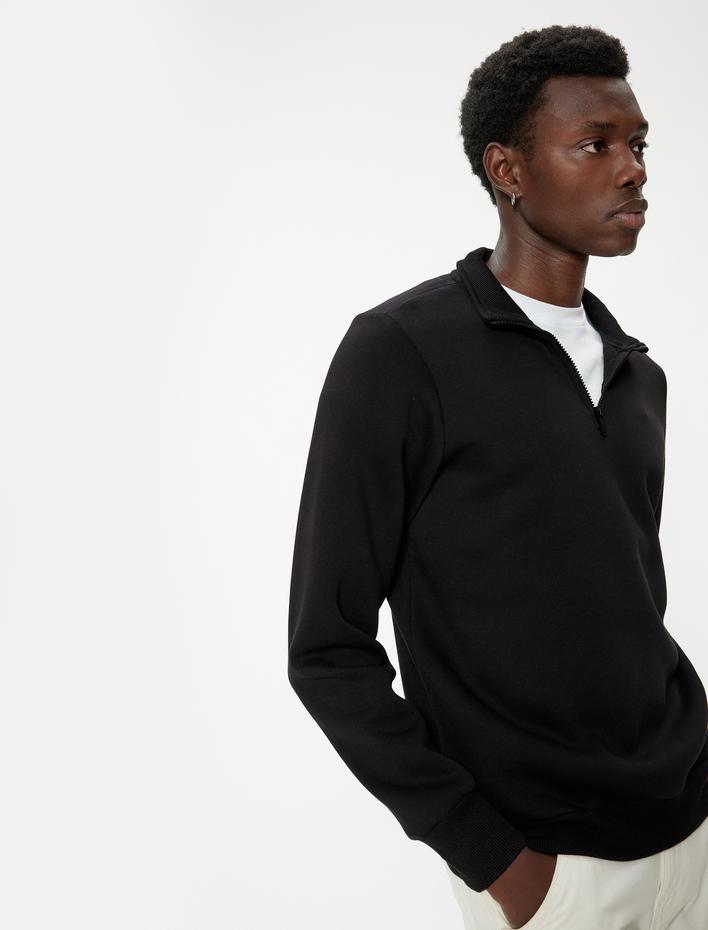  Yarım Fermuarlı Yaka Basic Şardonlu Pamuk Karışımlı Uzun Kollu Sweatshirt