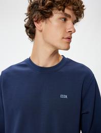 Bisiklet Yaka Sweatshirt Minimal Baskılı İnterlok Kumaş Pamuk Karışımlı