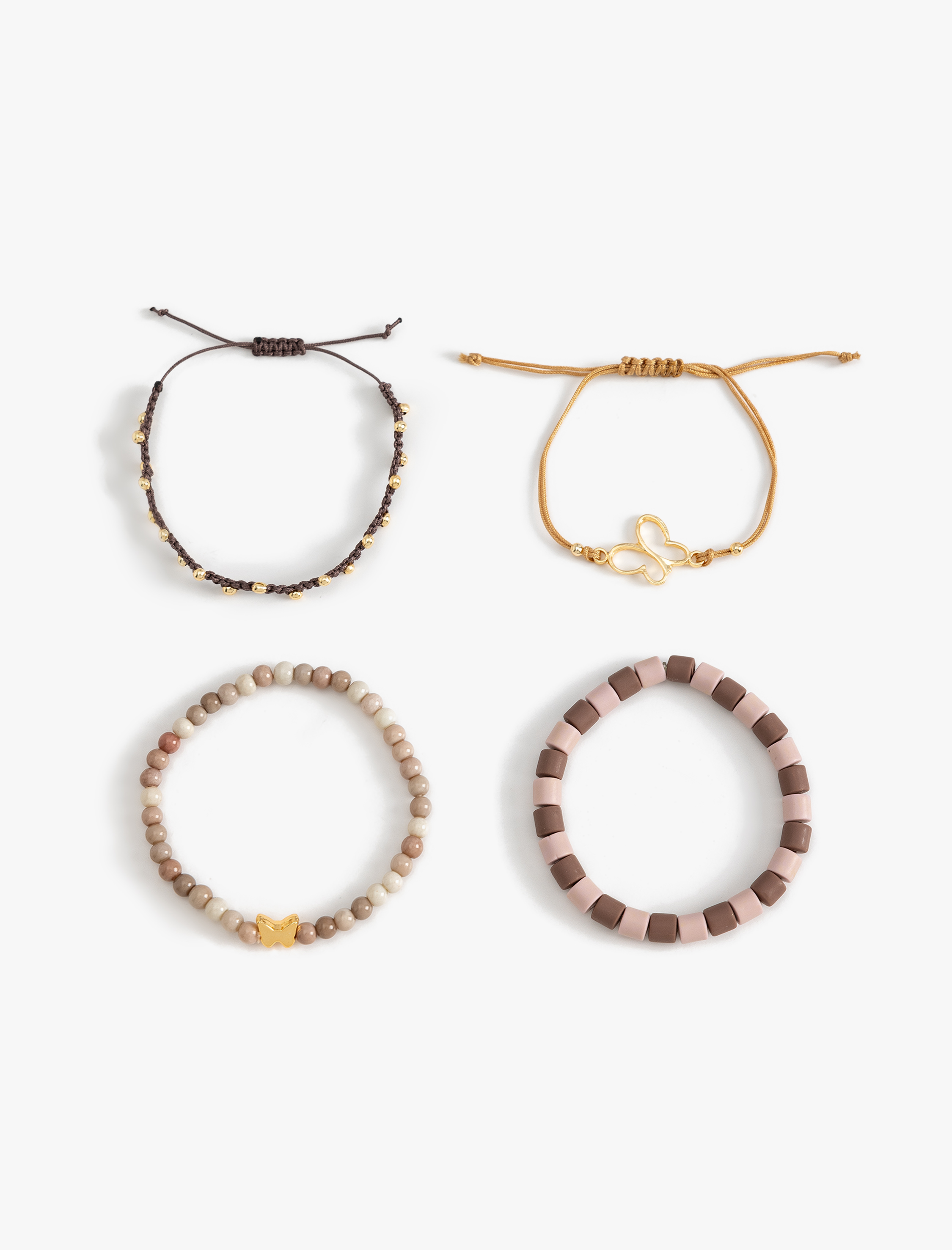  Kadın 3'lü Bileklik Seti İnci Boncuk Detaylı Kelebekli