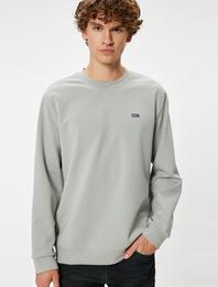 Bisiklet Yaka Sweatshirt Minimal Baskılı İnterlok Kumaş Pamuk Karışımlı