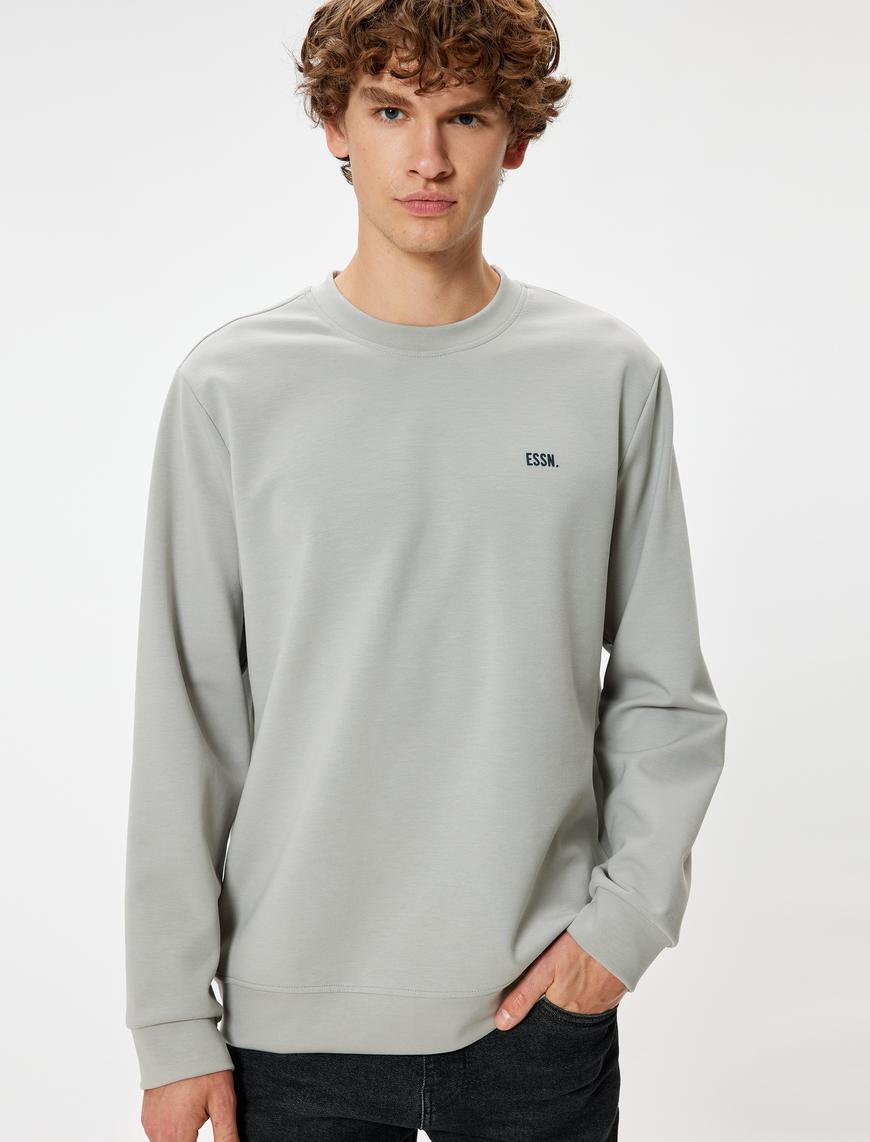   Bisiklet Yaka Sweatshirt Minimal Baskılı İnterlok Kumaş Pamuk Karışımlı