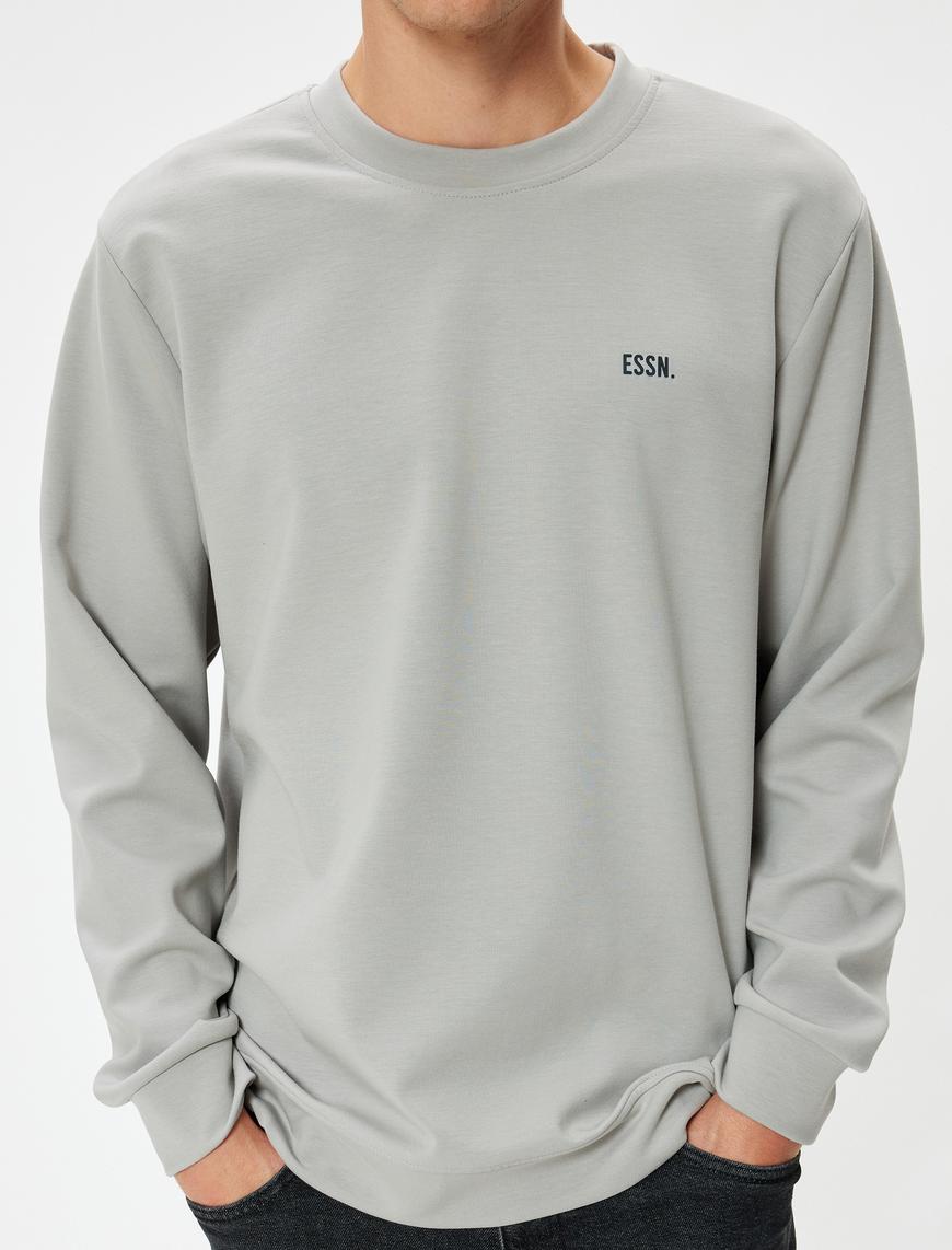   Bisiklet Yaka Sweatshirt Minimal Baskılı Basic İnterlok Kumaş Pamuk Karışımlı