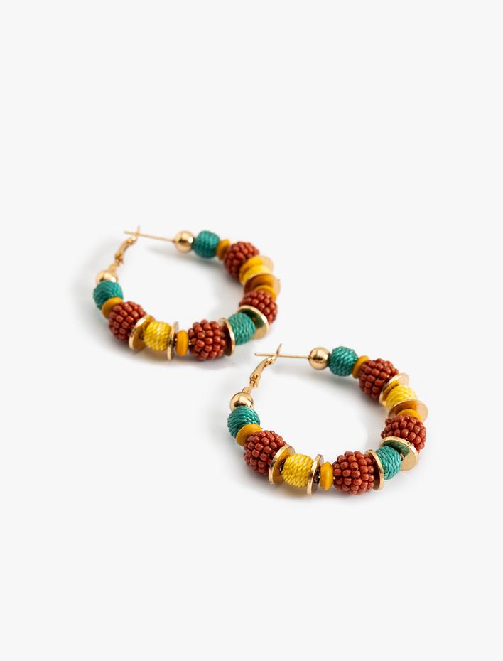 Kadın Halka Küpe Boncuklu Çok Renkli