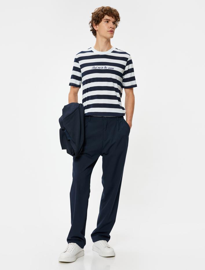  Slogan Baskılı Tişört Kısa Kollu Regular Fit Bisiklet Yaka Denizci Temalı Pamuklu