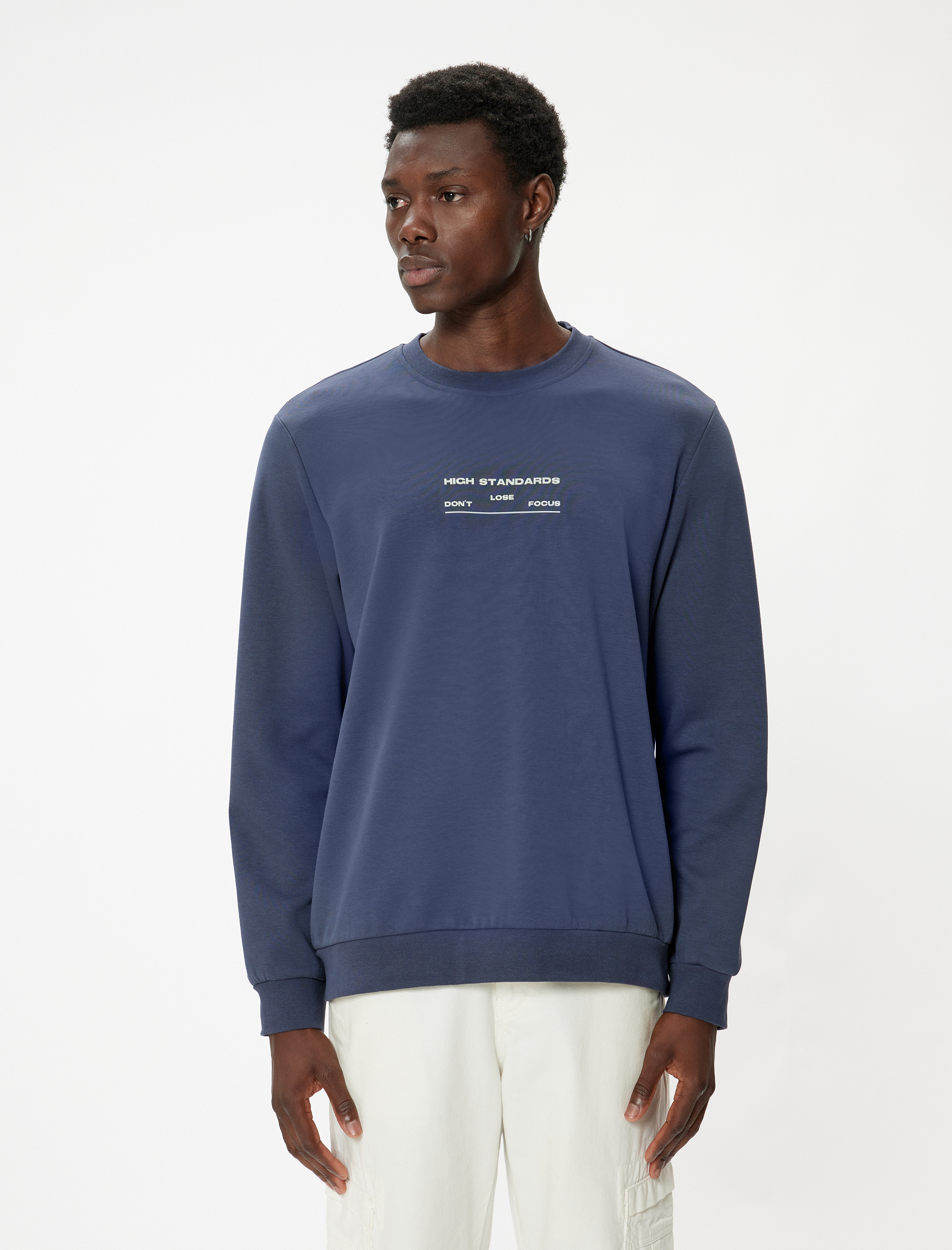   Slogan Baskılı Sweatshirt Basic Bisiklet Yaka Uzun Kollu Pamuklu İnterlok Kumaş