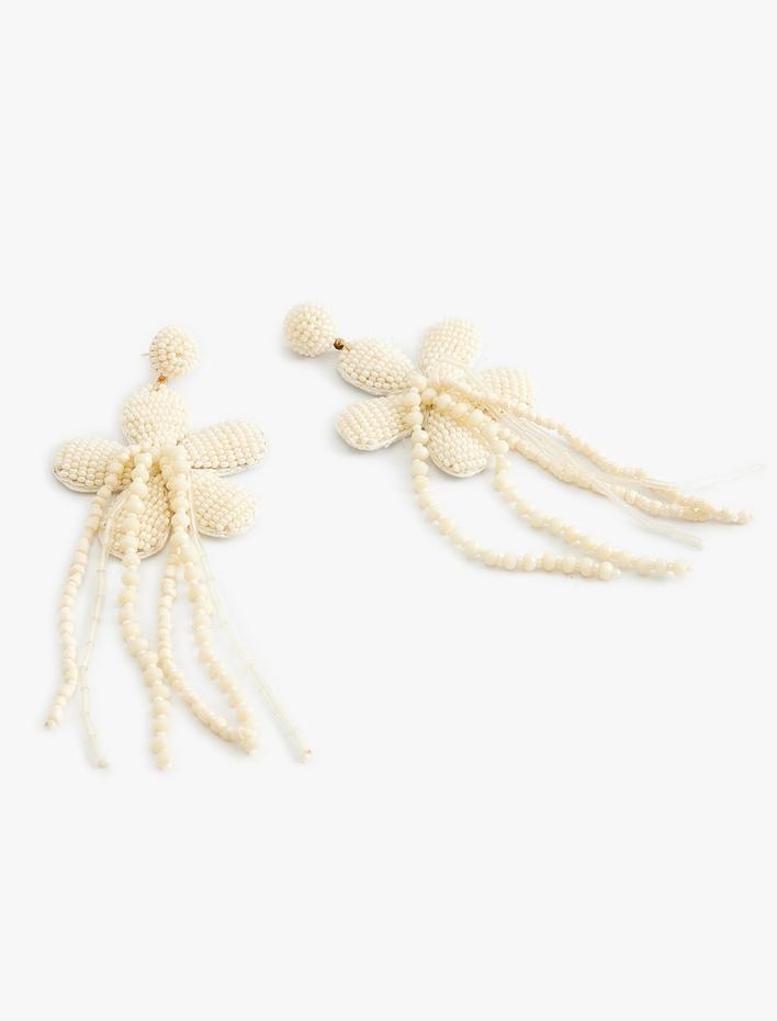 Kadın Çiçek Küpe Boncuklu Sallantılı