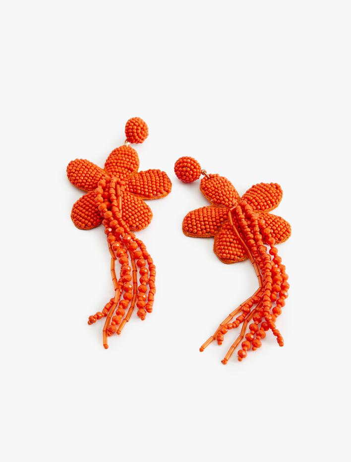 Kadın Çiçek Küpe Boncuklu Sallantılı