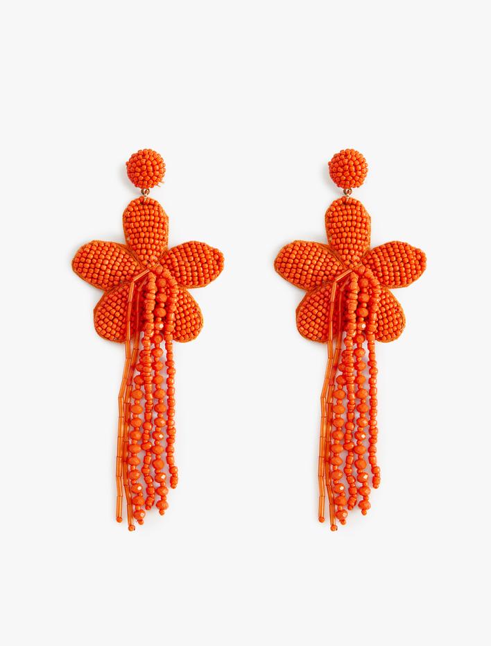 Kadın Çiçek Küpe Boncuklu Sallantılı