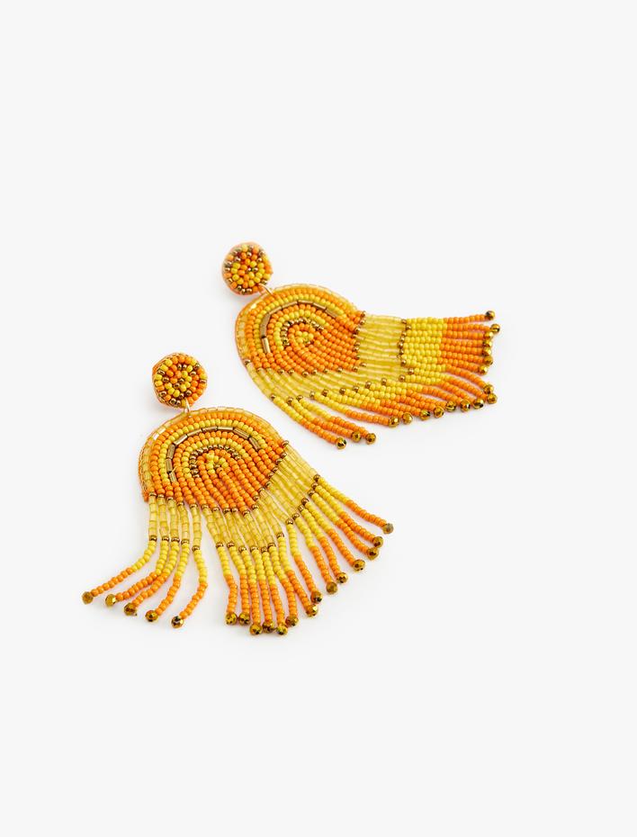 Kadın Etnik Küpe Boncuklu Çok Renkli Büyük Sallantılı