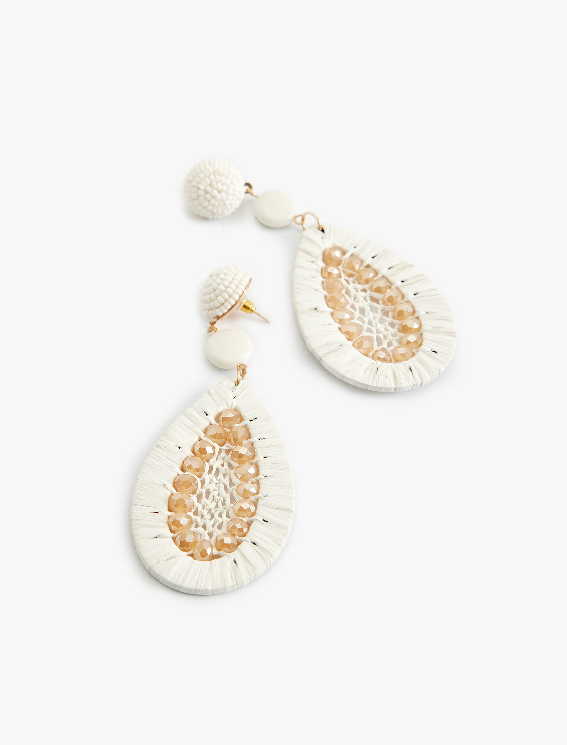  Kadın Sallantılı Boncuk Detaylı Büyük Boy Hasır Küpe