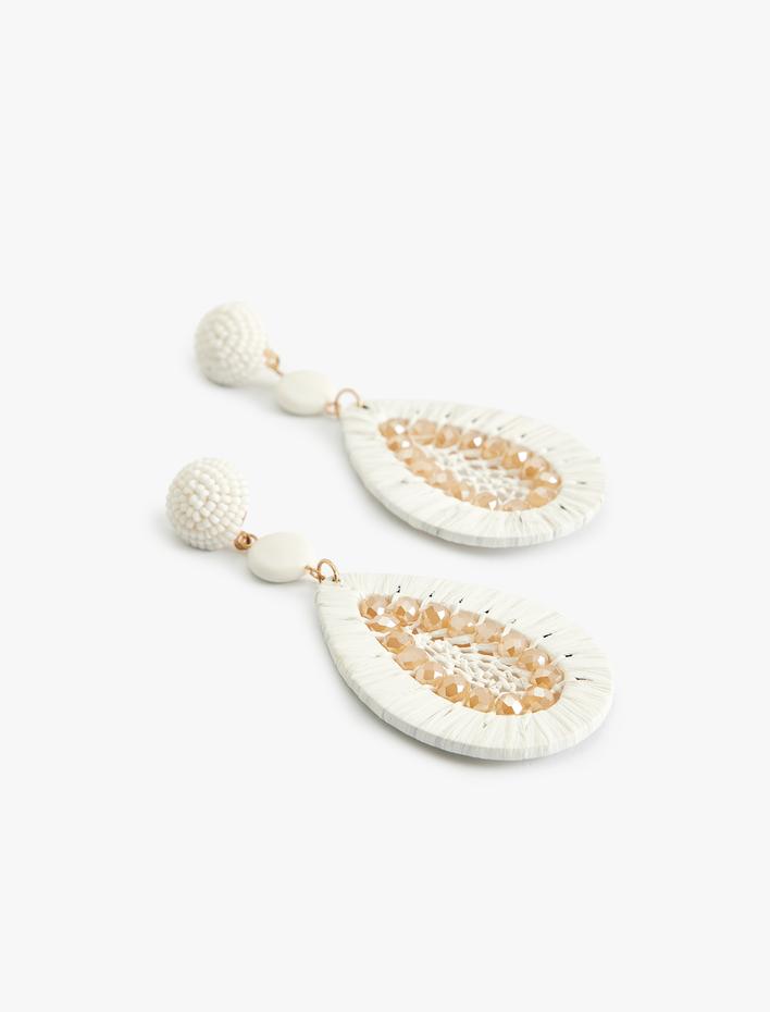 Kadın Sallantılı Boncuk Detaylı Büyük Boy Hasır Küpe