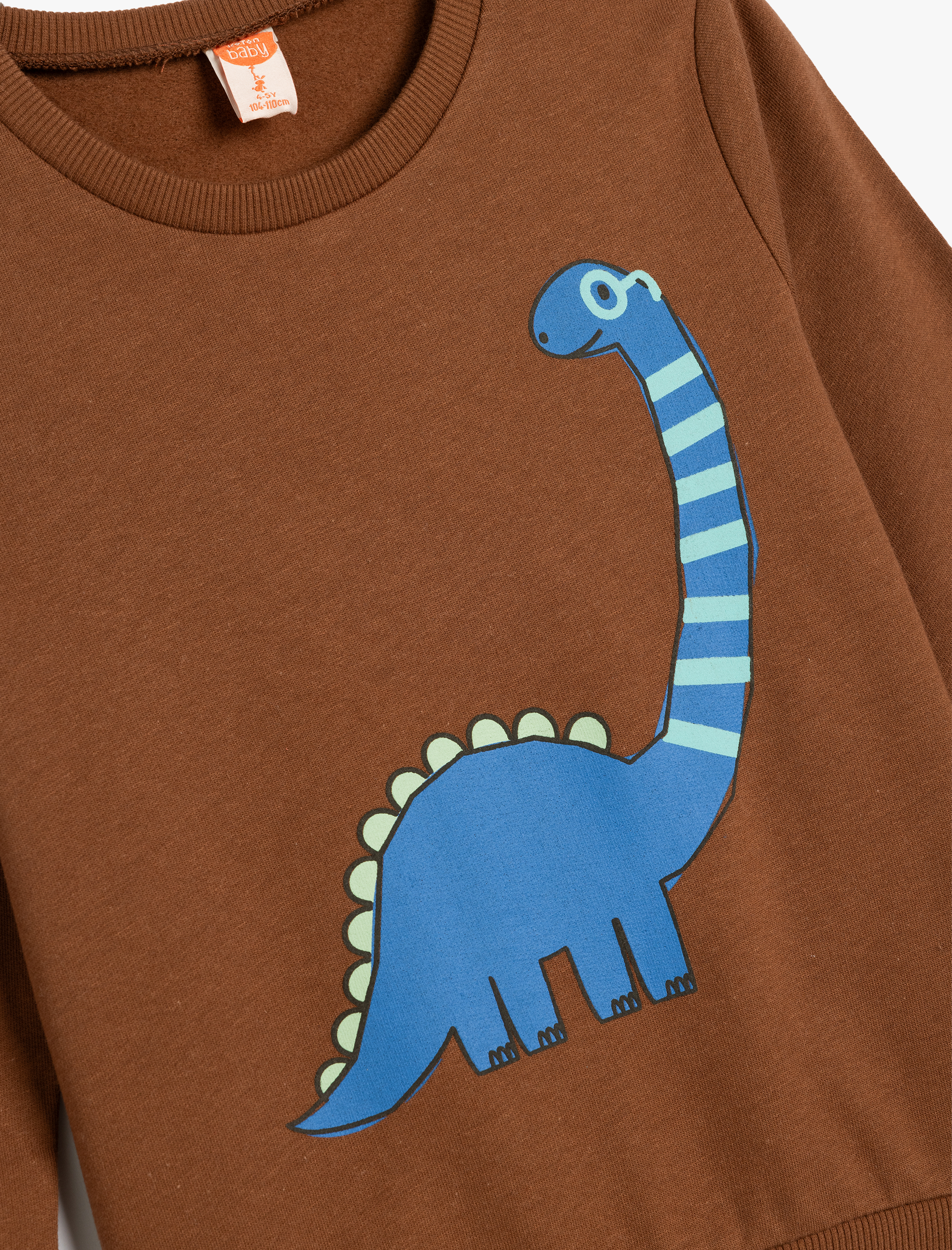 Erkek Bebek Dinozor Baskılı Pamuklu Uzun Kollu Şardonlu Sweatshirt