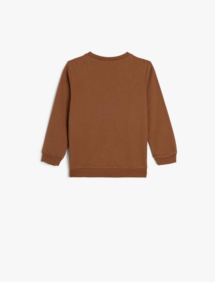 Erkek Bebek Dinozor Baskılı Pamuklu Uzun Kollu Şardonlu Sweatshirt