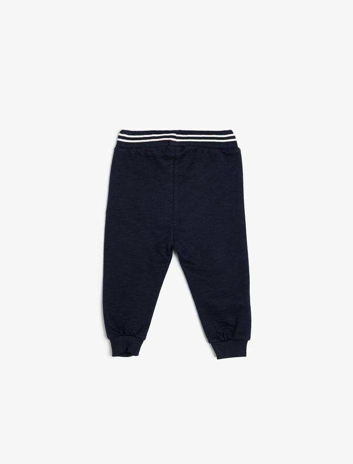 Erkek Bebek Jogger Eşofman Altı Beli Bağlamalı Slogan Baskılı Pamuklu Şardonlu