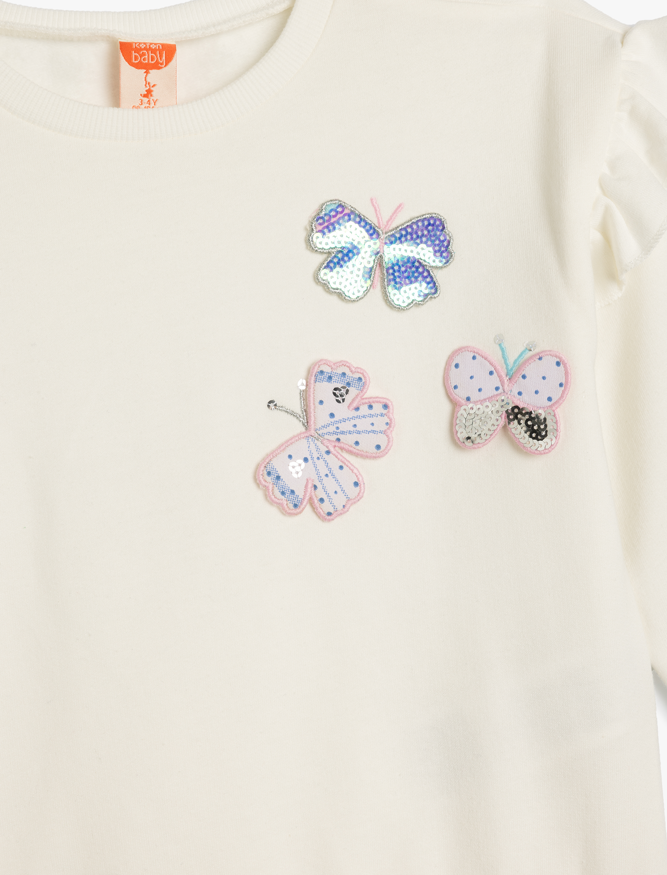 Kız Bebek Sweat Kelebek Baskılı Fırfır Detaylı Pamuklu Şardonlu