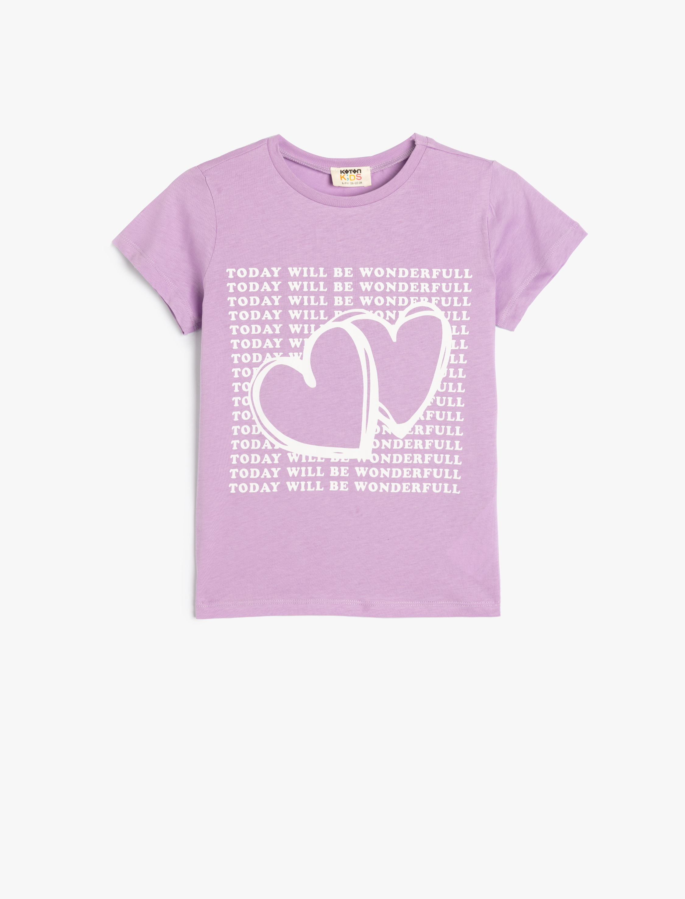  Kız Çocuk Kalpli Tişört Kısa Kollu Bisiklet Yaka Pamuklu