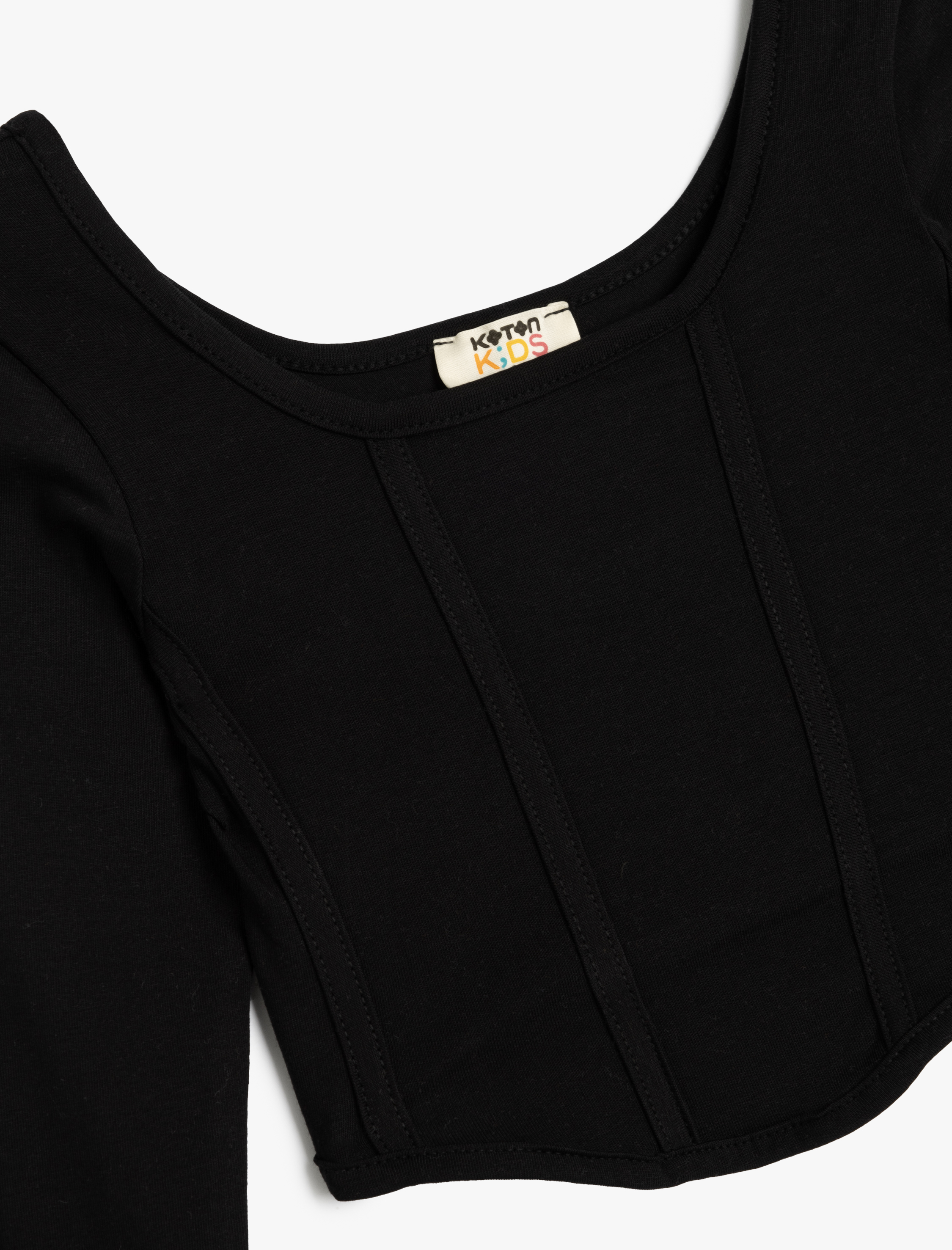  Kız Çocuk Tişört Bisiklet Yaka Uzun Kollu Dikiş Detaylı Pamuklu