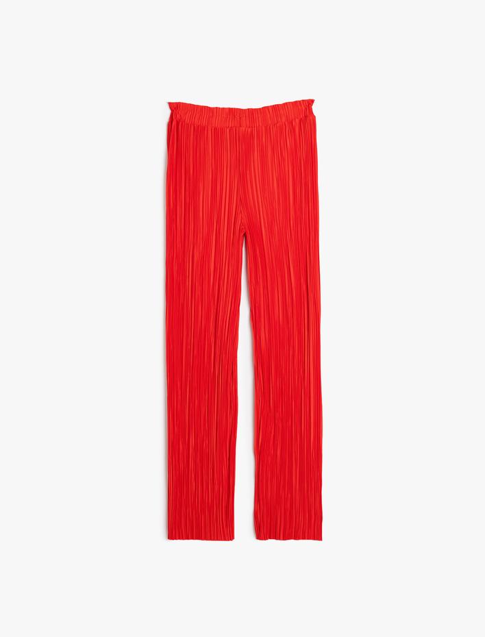 Kız Çocuk Bol Paça Pantolon Beli Lastikli Dokulu