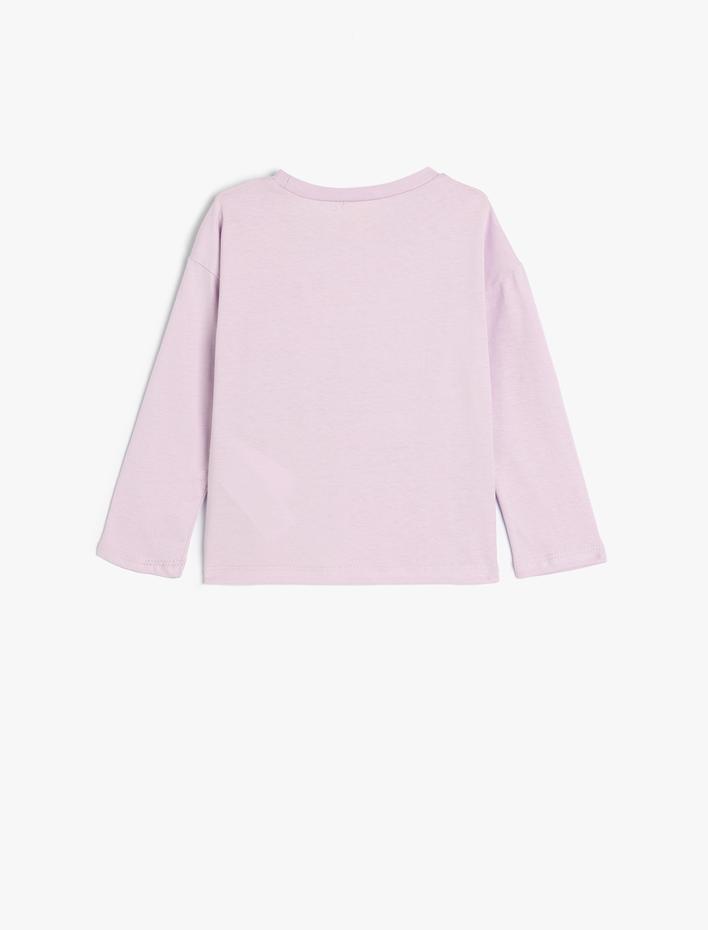 Kız Bebek Tişört Çiçekli Uzun Kollu Bisiklet Yaka Dokulu Pamuklu