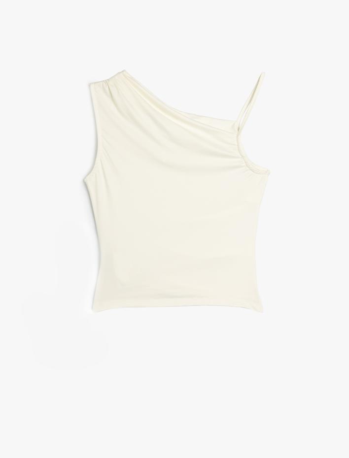  Tek Omuz Üst Drapeli Kolsuz Asimetrik Yaka